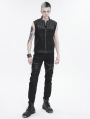 Black Gothic Punk Rock Studded Zip Up Waistcoat for Men