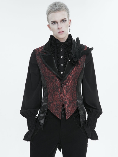 Wine Red Gothic Retro Feather Party Swallowtail Waistcoat for Men