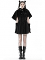 Black Gothic Bear Ear Gothic Lolita Hooded Short Cape for Women