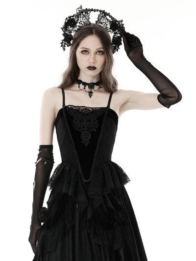 Black Gothic Vintage Court Velvet Strap Overbust Corset Top for Women