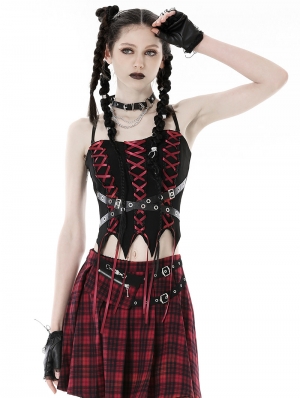 Black and Red Gothic Punk Lace Up Bandage Overbust Corset Top for Women