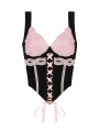 Black and Pink Gothic Rose Doll Sexy Lace Up Strap Corset Top for Women