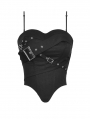 Black Gothic Punk Metal Buckle Strap Crop Corset Top for Women