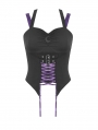 Black and Purple Gothic Punk Rock Moon Halter Corset Top for Women