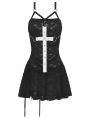 Black Gothic Distressed Super White Cross Strap Short Dress