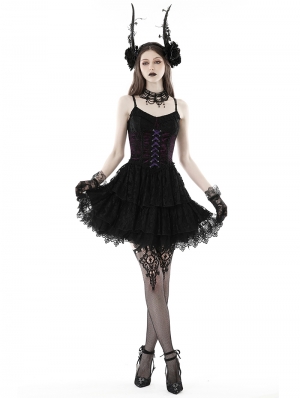 Black Gothic Sexy Purple Lace Up Party Mini Dress