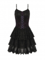 Black Gothic Sexy Purple Lace Up Party Mini Dress