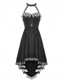 Black and White Striped Cross Necktie High-Low Party Dress