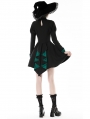 Black and Green Gothic Long Sleeve Short Pleated Tail Dress
