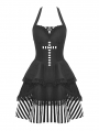 Black Gothic Striped Big Cross Halter Short Party Dress