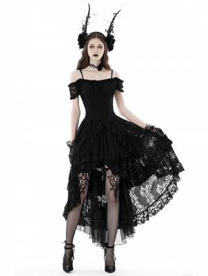 Black Gothic Elegant Lady Lace Dovetail Party Dress