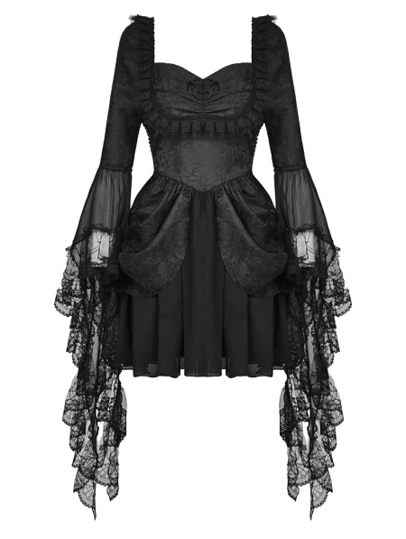 Black Gothic Court Exaggerated Sleeves Short Party Dress - Devilnight.co.uk