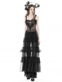 Black Gothic Sexy Transparent Hearted Layer Lace Mesh Maxi Dress