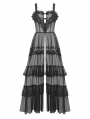 Black Gothic Sexy Transparent Hearted Layer Lace Mesh Maxi Dress