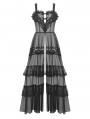 Black Gothic Sexy Transparent Hearted Layer Lace Mesh Maxi Dress