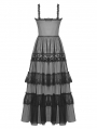 Black Gothic Sexy Transparent Hearted Layer Lace Mesh Maxi Dress