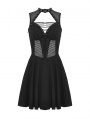 Black Gothic Rebel Girl Sexy Hollow Out Mesh Sleeveless Short Dress