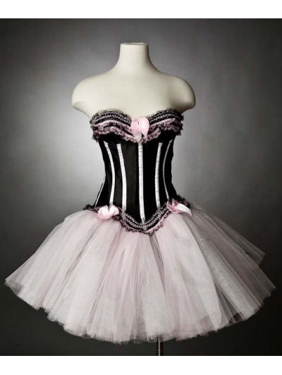 Black and White Short Burlesque Corset Party Dress