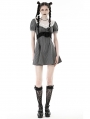 Black and White Stripe Cute Gothic Short Puff Sleeve Dress