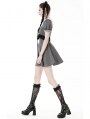 Black and White Stripe Cute Gothic Short Puff Sleeve Dress