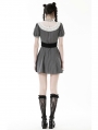 Black and White Stripe Cute Gothic Short Puff Sleeve Dress