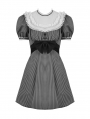 Black and White Stripe Cute Gothic Short Puff Sleeve Dress