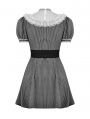 Black and White Stripe Cute Gothic Short Puff Sleeve Dress