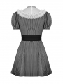 Black and White Stripe Cute Gothic Short Puff Sleeve Dress