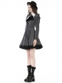 Black and White Stripe Gothic Preppy Style Long Sleeve Short Dress