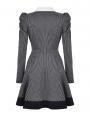 Black and White Stripe Gothic Preppy Style Long Sleeve Short Dress