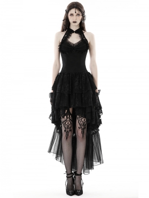 Black Sexy Gothic Halter High-Low Lace Dress