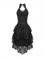 Black Sexy Gothic Halter High-Low Lace Dress