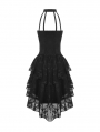 Black Sexy Gothic Halter High-Low Lace Dress