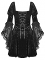 Black Gothic Princess Bell Lace Sleeves Velvet Short Dress