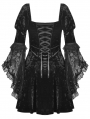 Black Gothic Princess Bell Lace Sleeves Velvet Short Dress