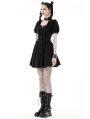 Black Gothic Punk Rock Lace Up Short Puff Sleeve Dress