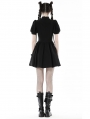 Black Gothic Punk Rock Lace Up Short Puff Sleeve Dress