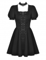 Black Gothic Punk Rock Lace Up Short Puff Sleeve Dress