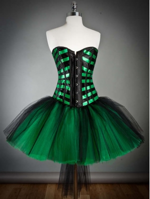 Green and Black Short Gothic Burlesque Corset Prom Dress