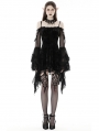 Black Gothic Off-Shoulder Long Trumpet Sleeve Velvet Short Dress