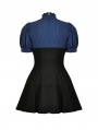 Blue and Black Stripe Daily Gothic Frilly Collar Short Dress