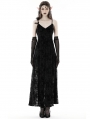 Black Gothic Rose Flocking Maxi Spaghetti Strap Dress