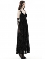 Black Gothic Rose Flocking Maxi Spaghetti Strap Dress