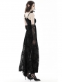 Black Gothic Rose Flocking Maxi Spaghetti Strap Dress