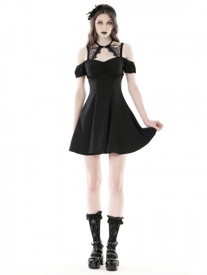 Black Daily Gothic Off-the-Shoulder Short Dress