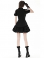 Black Daily Gothic Hollow Out Lace Ruffle Short Dress