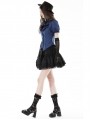 Blue and Black Gothic Stripe Frilly Collar Short Sleeve Blouse for Women