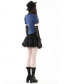 Blue and Black Gothic Stripe Frilly Collar Short Sleeve Blouse for Women