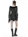 Black and Gray Gothic Decadent Shredded Lace Up Cardigan for Women