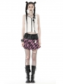 Pink and Black Plaid Gothic Grunge PU Bear Mini Skirt